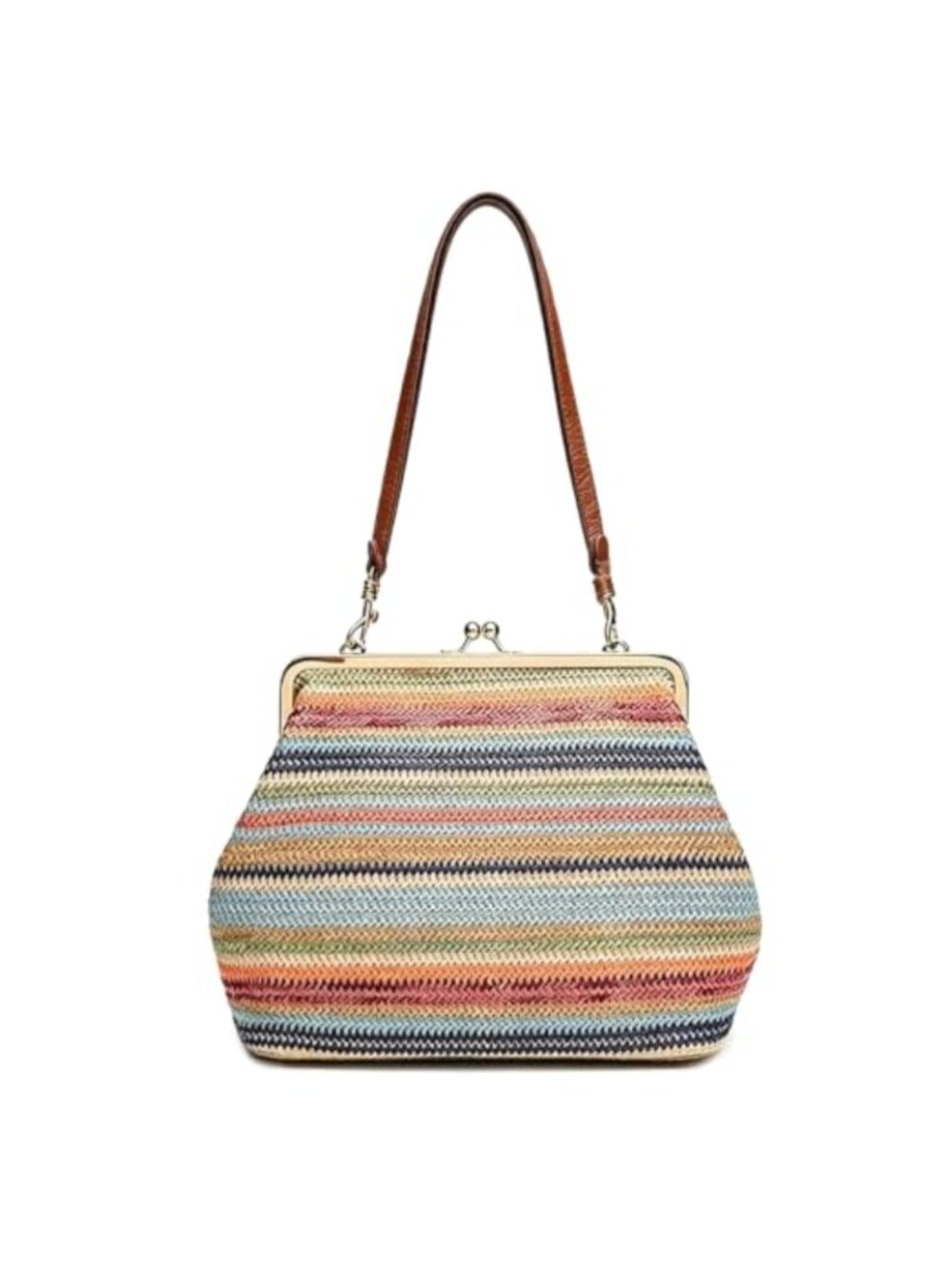 Large Woven Purse Retro PU Top Handle Kiss Lock Shoulder Bag Tote